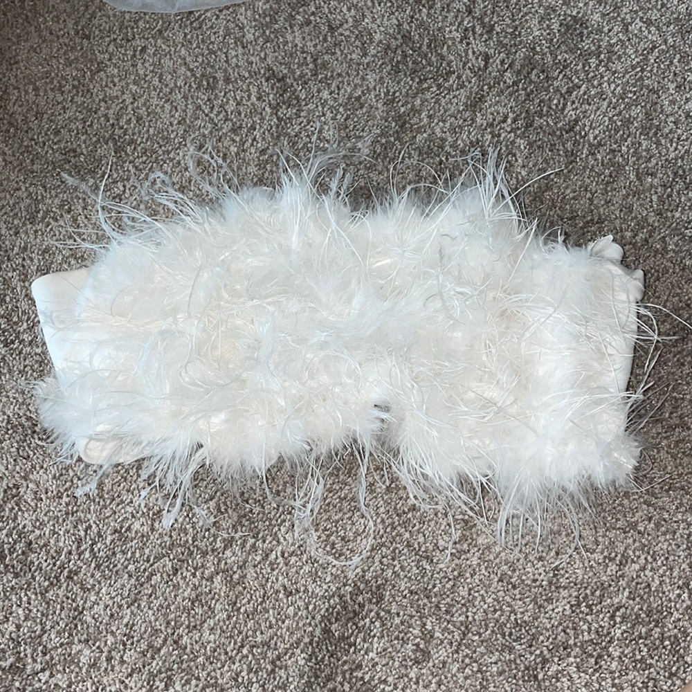 12th Tribe Chanel White Feaux Feather Top